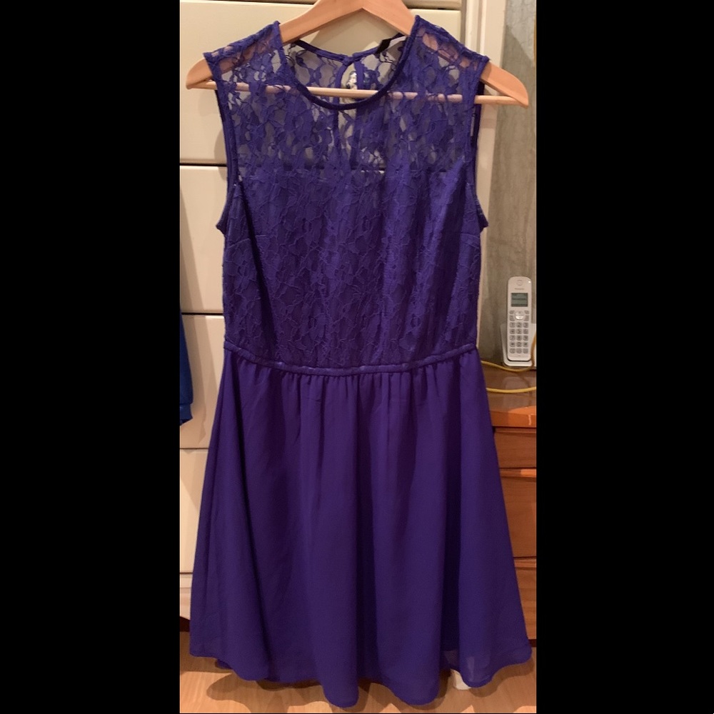 H&M Shiny blue dress with lace top size 12